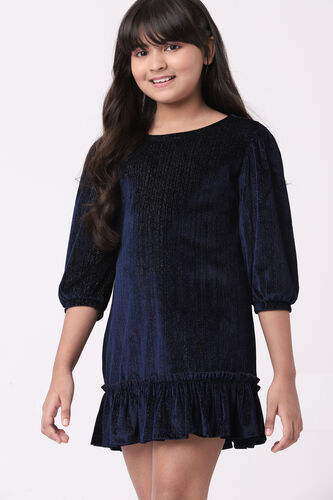 Navy Blue Solid Flounce Dress, Navy Blue, image 7